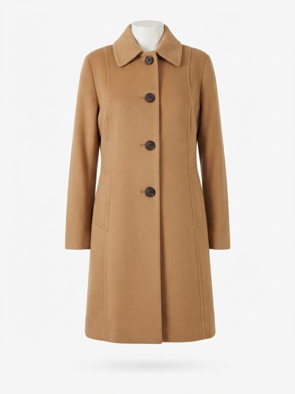 Anne Klein Coat Size 18 Camel Wool Cashmere Blend Long Tailored Winter Overcoat